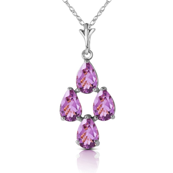 14K. SOLID GOLD NECKLACE WITH NATURAL AMETHYSTS - Picture 3 of 7
